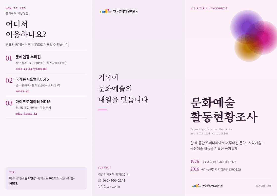 국가승인통계 '문화예술활동현장조사' 이용 안내 등록사진 1번째 이미지 - 자세한 사항은 하단 글 내용 참조